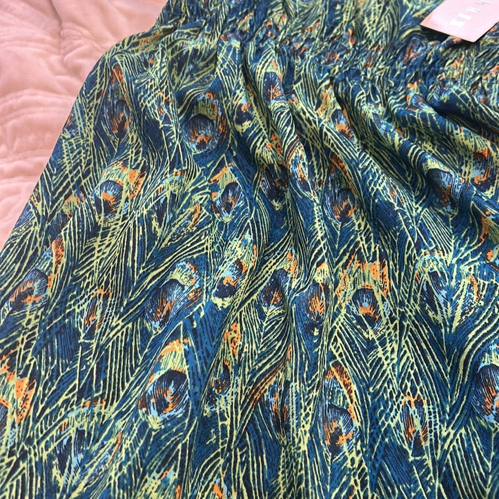 Peacock Feather Print Silky Sundress-sz M-NWT - Picture 11 of 13